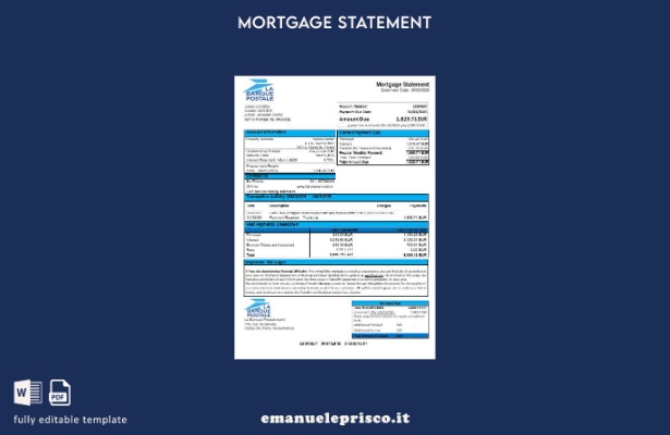 modello di estratto conto mutuo bancario Francia La Banque Postale stile verific